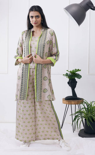 Soup By Sougat Paul-Beige Green Top With Jacket And Palazzo-INDIASPOPUP.COM