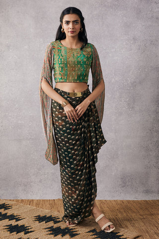 Soup By Sougat Paul-Ikaya Embroidered Top With Drape Skirt-INDIASPOPUP.COM