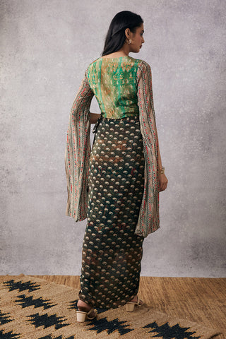 Soup By Sougat Paul-Ikaya Embroidered Top With Drape Skirt-INDIASPOPUP.COM