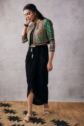 Soup By Sougat Paul-Ikaya Embroidered Drape Dress With Jacket-INDIASPOPUP.COM
