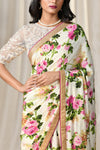 Ri.Ritu Kumar - Off White & Pink Floral Saree - INDIASPOPUP.COM