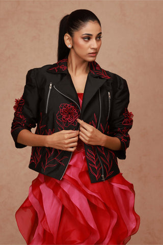 Shriya Som-Black Pink Biker Jacket-INDIASPOPUP.COM