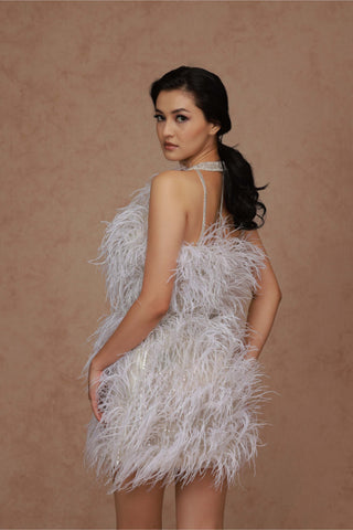 Shriya Som-White Sequins Feather Dress With Belt-INDIASPOPUP.COM