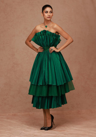 Shriya Som-Emerald Green Pleated Midi Dress-INDIASPOPUP.COM