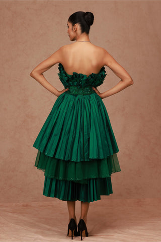 Shriya Som-Emerald Green Pleated Midi Dress-INDIASPOPUP.COM