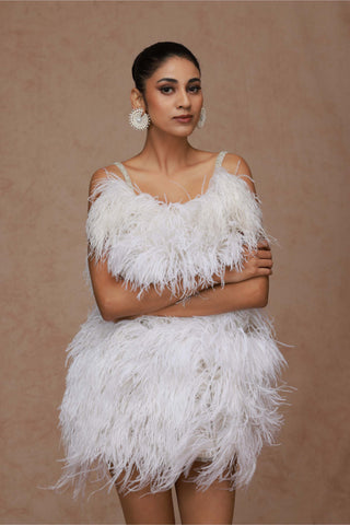 Shriya Som-White Feather Mini Dress-INDIASPOPUP.COM