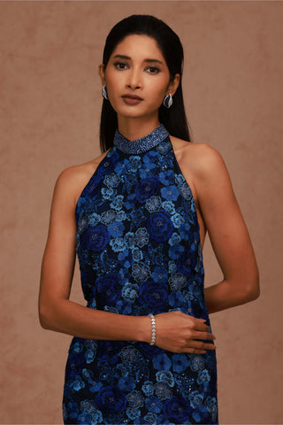 Shriya Som-Blue Halter Neck Midi Dress-INDIASPOPUP.COM