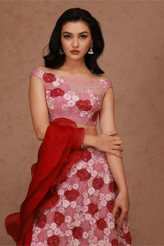 Shriya Som-Pink Bunch Floral Skirt Set-INDIASPOPUP.COM