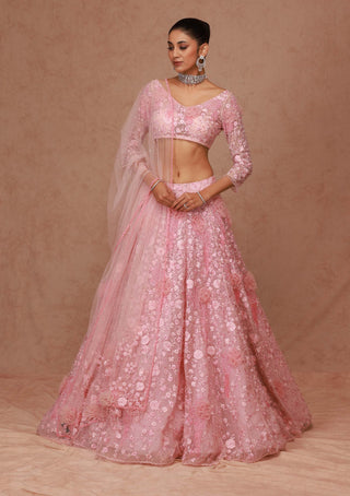 Shriya Som-Pink Floral Embroidered Lehenga Set-INDIASPOPUP.COM