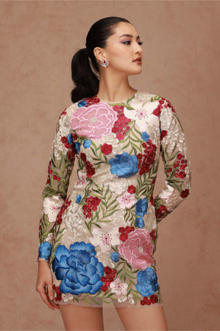 Shriya Som-Multi Floral Bodycon Dress-INDIASPOPUP.COM