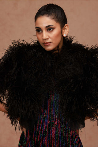 Shriya Som-Black Feather Bolero Jacket-INDIASPOPUP.COM