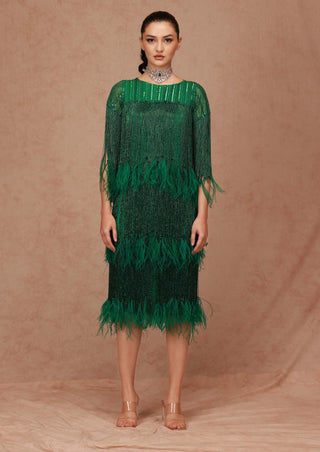 Shriya Som-Emerald Green Feather Midi Dress-INDIASPOPUP.COM