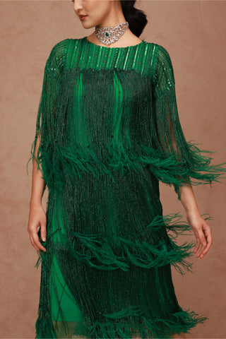Shriya Som-Emerald Green Feather Midi Dress-INDIASPOPUP.COM