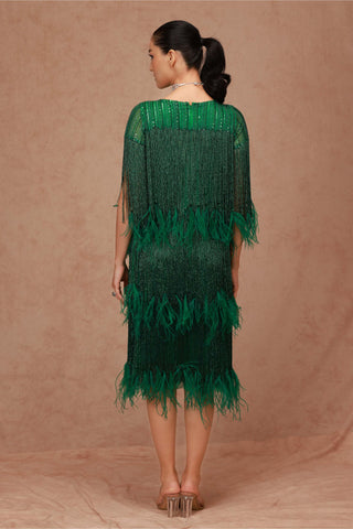 Shriya Som-Emerald Green Feather Midi Dress-INDIASPOPUP.COM