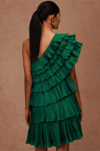 Shriya Som-Green One Shoulder Taffeta Dress-INDIASPOPUP.COM