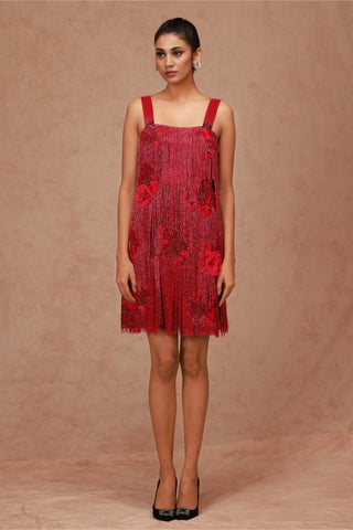 Shriya Som-Black Pink Fringe Mini Dress-INDIASPOPUP.COM