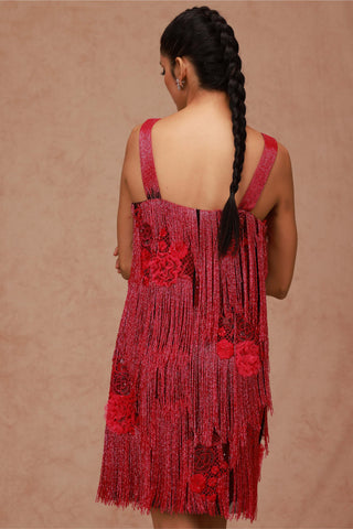 Shriya Som-Black Pink Fringe Mini Dress-INDIASPOPUP.COM