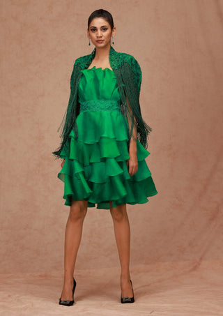 Shriya Som-Green Cabbage Dress With Belt-INDIASPOPUP.COM