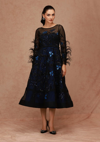 Shriya Som-Blue Black Embellished Midi Dress-INDIASPOPUP.COM