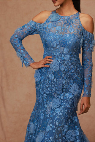 Shriya Som-Cerulean Blue Fish Tail Bridal Gown-INDIASPOPUP.COM
