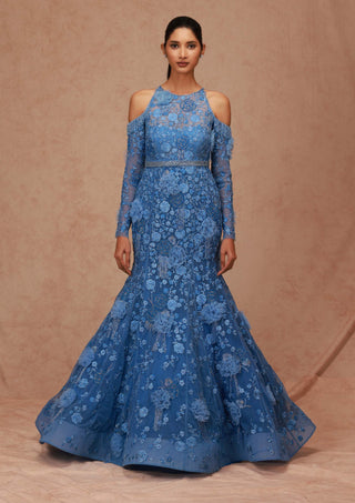 Shriya Som-Cerulean Blue Fish Tail Bridal Gown-INDIASPOPUP.COM