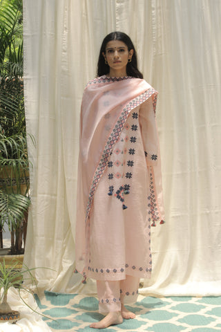 Shivani Bhargava-Baby Pink Long Panel Kurta-INDIASPOPUP.COM