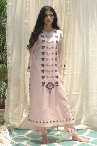 Shivani Bhargava-Baby Pink Long Panel Kurta-INDIASPOPUP.COM