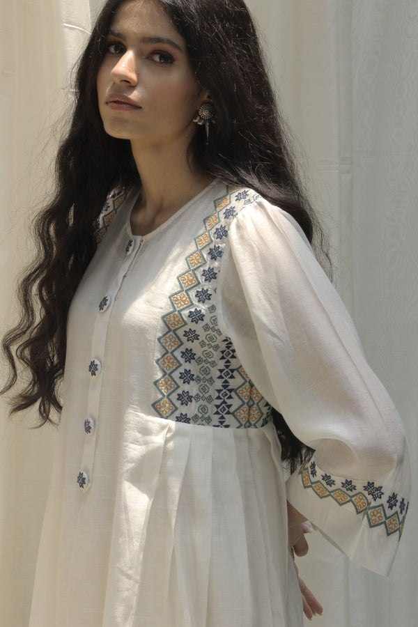 Shivani Bhargava-Cream Side Pleat Dress-INDIASPOPUP.COM