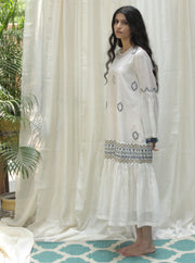Shivani Bhargava-Cream Gather Frill Dress-INDIASPOPUP.COM