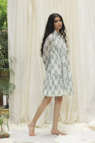 Shivani Bhargava-Print Tribal Flower Tier Shirt Dress-INDIASPOPUP.COM