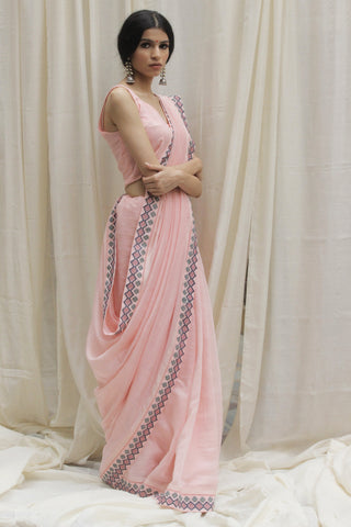 Shivani Bhargava-Baby Pink Aztec Border Saree-INDIASPOPUP.COM