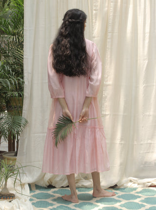 Shivani Bhargava-Baby Pink Ombre Embroidered V-Neck Dress-INDIASPOPUP.COM