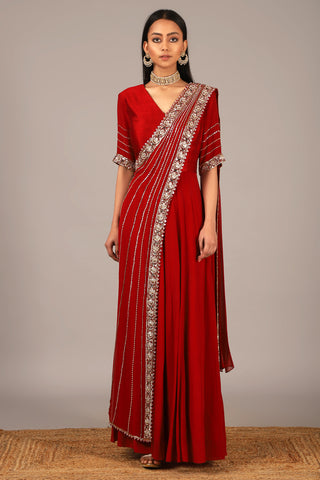 Nidhika Shekhar-Red Draped Anarkali-INDIASPOPUP.COM