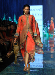 Rajdeep Ranawat-Coral Silk Kaftan Tunic Shirt-INDIASPOPUP.COM