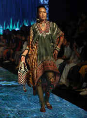 Rajdeep Ranawat-Bottle Green Draped Tunic With Pants-INDIASPOPUP.COM