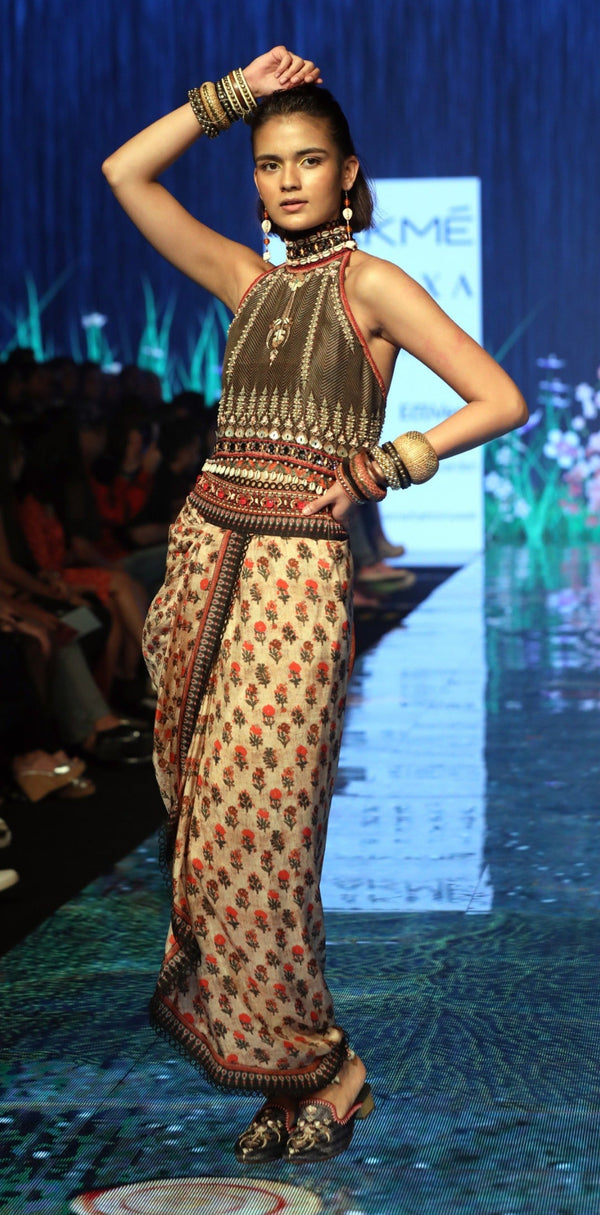 Rajdeep Ranawat-Beige Halter Top With Skirt-INDIASPOPUP.COM
