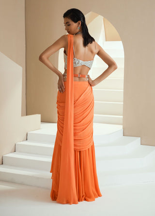 Orange Stitched Saree Set