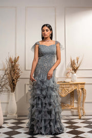 Seema Thukral-Stone Blue Ruffle Gown-INDIASPOPUP.COM