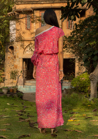Seema Thukral-Fuchsia Pink Embellished Draped Dress-INDIASPOPUP.COM