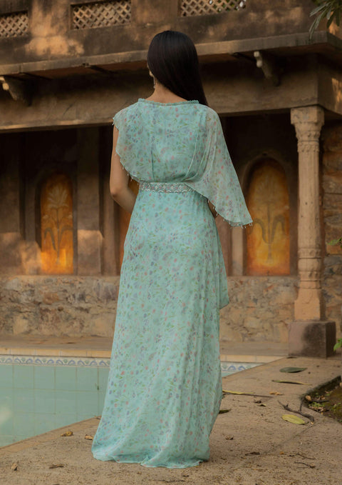 Seema Thukral-Blue Embellished Draped Dress-INDIASPOPUP.COM