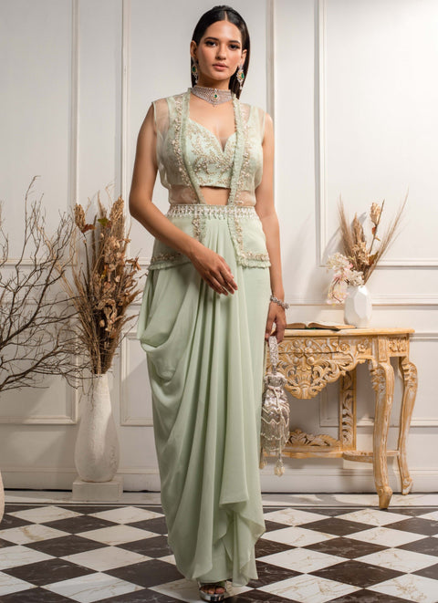 Seema Thukral-Mint Green Jacket & Skirt Set-INDIASPOPUP.COM