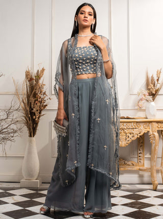 Seema Thukral-Stone Blue Jacket Set-INDIASPOPUP.COM