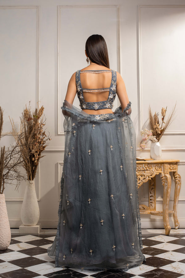 Seema Thukral-Stone Blue Embellished Skirt Set-INDIASPOPUP.COM