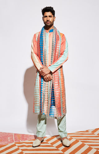 Sva By Sonam And Paras Modi-Stripe Printed Kurta With Pants-INDIASPOPUP.COM