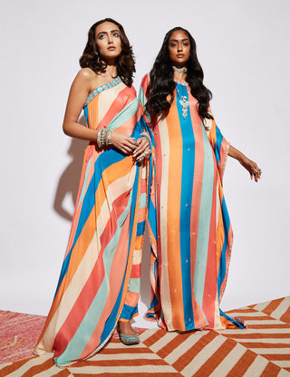 Sva By Sonam And Paras Modi-Muticolor Stripe Print Saree With Pants.-INDIASPOPUP.COM