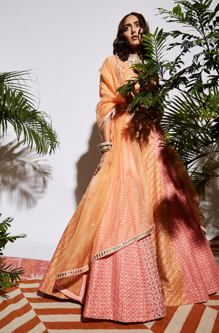 Sva By Sonam And Paras Modi-Pink Orange Kali Lehenga Set-INDIASPOPUP.COM