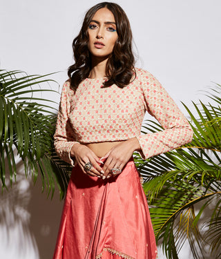 Sva By Sonam And Paras Modi-Embroidered Crop Top With Pink Drape Skirt-INDIASPOPUP.COM