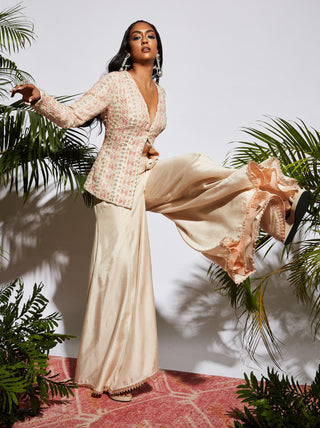 Sva By Sonam And Paras Modi-Beige Embellished Structured Jacket With Sharara Pants-INDIASPOPUP.COM