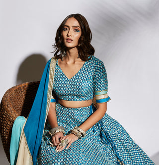 Sva By Sonam And Paras Modi-Turquoise Embroidered Lehenga Set-INDIASPOPUP.COM