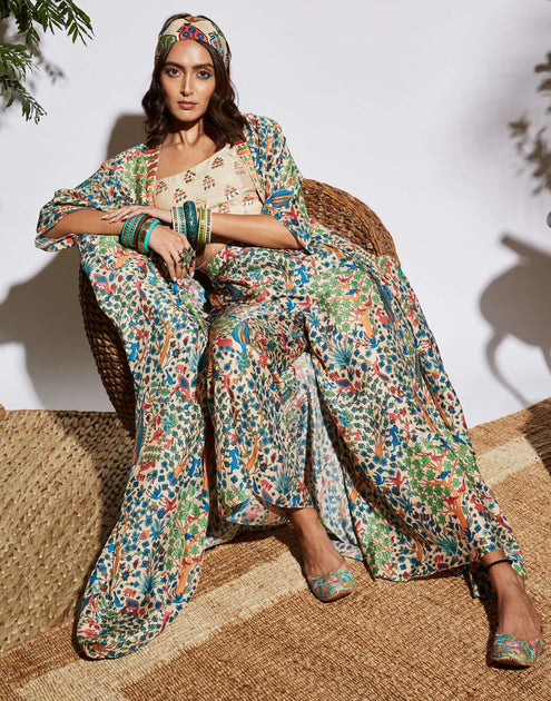 Sva By Sonam And Paras Modi | Bagh Print Palazzo Pants With Embroidered ...